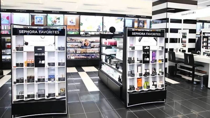 Assortment of  cosmetic products on display